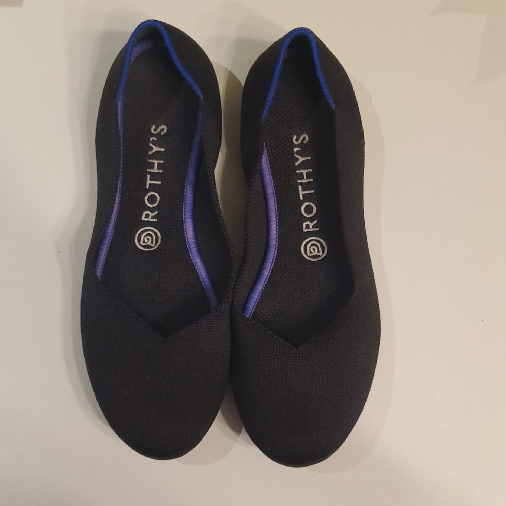 Rothy's Elegant Black Flats with Blue Highlights